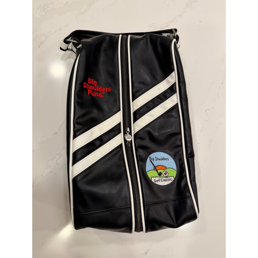 Big Shoulders Fund Golf Classic Shoe Bag‎ Black White Faux Leather Travel Case